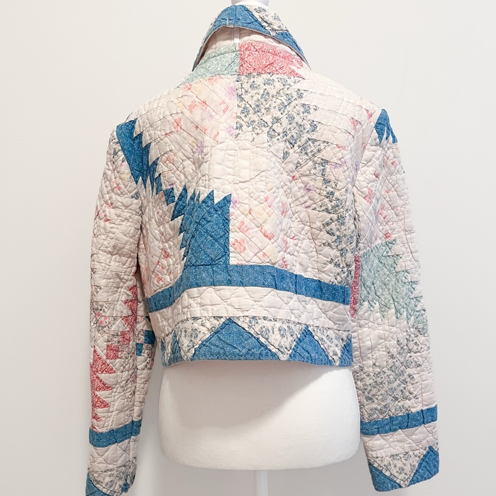 Vintage Patchwork Quilt Jacket Cropped Handmade Cottagecore Quilted Coat - Picture 3 of 5